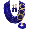 Necklace Earrings Set Aczuv 10 Rows Opaque Yellow And Royal Blue African Crystal Beads Bridal