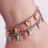 14k Gold 2024 Butterfly Anklet Rhinestone Tennis Chain Foot Jewelry for Women Summer Beach Barefoot