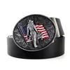 Gürtel Vintage Herren Hochwertiger schwarzer Kunstledergürtel mit amerikanischer Flagge Western Country Cowboy Clip Metallschnalle für Männer Jeans215h