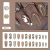 False Nails French Fashion Glitter Vintage Flowers Nail Tips Long Oval Full Cover Fake For Salon