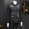 Men's Casual Shirts Denim Shirt Spring And Autumn Black Gray European Style Embroidered High Quality Blouse