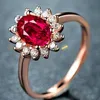 Cluster Rings Classical Ruby Gemstones Zircon Diamonds Rose Gold Color for Women Red Jade Crystal Royal Jewelry Bijoux Bague Gifts230g