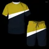 Men's Tracksuits Summer Sportswear Patchwork Color O-Neck T-Shirt Set Fashion And Shorts Sports Suit Men