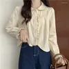 Women's Blouses Spring Autumn Fashion Elegant Polo Collar Long Sleeved Solid Color Loose Shirt Casual Versatile Western Commuter Tops