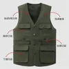 Gilets pour hommes Gilet multi-poches Hommes âgés moyens Col V Simple Boutonnage Casual Vestes sans manches Pographie Gilet Outillage