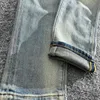 Jeans viola Jeans da uomo Jeans firmati Pantaloni da uomo Design con scritte verdi Pantaloni sportivi slim casual per l'industria pesante Pantaloni da jogging