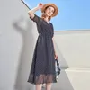 Casual Dresses Navy Polka Dot Chiffon Silk Floral Maxi Dress Women 2023 Summer Long Work Beach Office Sexy Party Luxury Plus Size