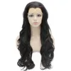 Perruques 26" perruque ondulée extra longue brun foncé perruque de cheveux synthétiques sans danger pour la chaleur perruque de dentelle avant