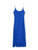 Casual Jurken Spaghetti Sparkle Maxi Jurk Vrouwen Elegant Blauw Mouwloos Kwasten Zomen Lange Mode Sexy Party Club