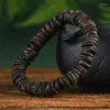 Bracelet en bois d'aigle immergé dans l'huile noire, vieux matériaux, perles bouddhistes en bois d'agar naturel, ornement feuilleté à cercle unique