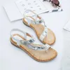 Sandálias Bohemian Flat Summer Shoes Mulher Terno Feminino Bege Grande Tamanho Boho Sem Preto 2023 Grande Moda Conforto Meninas Tecido S