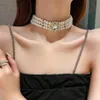 Chokers Trendy Kurze Krawatte Mehrreihige Goth Perlenkette Für Frauen Kristall Intarsien Strass Chocker Modeschmuck Mädchen Geschenk280t