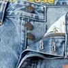 Drew Smiley Jeans Face House Justin Biber Unisex broderade trasiga hålsjeans med stänk av bläcklapp toppkvalitet dre samma tvätt svart korg