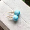 Ohrstecker, natürlicher blauer Larimar-Ohrring, Sterlingsilber 925, goldfarben, dominikanische Edelsteine, feiner Schmuck für Frauen, Hochzeit, Party, Geschenk