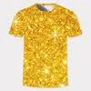 Homens Camisetas 2023 Homens Camiseta 3D Golden Glitter Digital Impressão T-shirt O-pescoço Manga Curta Casual Personalidade Camisa Tee Tops