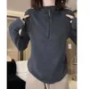 Sudaderas con capucha para mujer Otoño Invierno Moda Color sólido Cuello alto Media cremallera Casual Versátil Manga larga Slim Fit Camiseta de felpa Tops