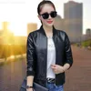 Jaquetas femininas jaqueta de motociclista nova primavera outono fino manga longa com zíper preto casacos de couro falso feminino outwear senhoras plus size casaco