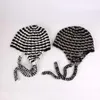 Berets 2023 Fashion Knitted Mohair Trapper Hat For Women Men Black White Stripe Winter Knit Earflap Beanie Woman Crochet Russian Bomber