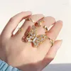 Anelli a grappolo Set di farfalle color oro bohémien per le donne Moda cristallo lucido fiore geometrico anello con nocche gioielli regolabili