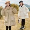 Down Coat Wool Collar Jacket Girls 'Winter Clothing 2023 Solid Color Korean Style White Duck Children's Mid-Längd Bread Coa