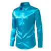 Chemises décontractées pour hommes 2023 Satin Robe Chemise Soie Lisse Tuxedo Slim Fit Mariage Party Ball