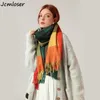 Marca de luxo cashmere feminino xadrez cachecol inverno quente xale envoltório bandana pashmina longa borla feminino foulard cobertor grosso 231229
