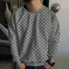 Men's Sweaters Top Checkered Pattern Long Sleeve Pullover For Men Loose Fit T-shirt With Elastic Cuff Spring Fall Thick Soft Fabric Cozy