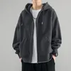 Men's Hoodies Clothing Solid Black Sweatshirts For Man Fleeced Full Zip Up Hooded Low Price Simple Overfit Loose