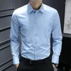 Chemises décontractées pour hommes à manches longues, coupe standard, chemise de base solide sans poche, de haute qualité, formelle, sociale, blanche, bureau de travail B50