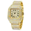 Missfox Ice Out Ultra cienkie wodoodporne zegar hip -hopowy kroplowanie kwadratowe pełne diamentowe męskie zegarki srebrne zegarki