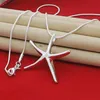 Nya toppsilversmycken 925 Sterling Silver Fashion Charm Starfish Pendant Snake Chain Cute Necklace285w
