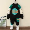 Clothing Sets Boys Warm Clothes Autumn Winter Baby Fleece Sweater Children's Color Block Pullover Top Jogging Pants Outfits For 2-8Y