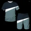 Men's Tracksuits Summer Sportswear Patchwork Color O-Neck T-Shirt Set Fashion And Shorts Sports Suit Men