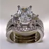SZ5-11 Gioielli di moda taglio principessa in oro bianco 10kt riempito GF topazio bianco CZ diamante simulato Wedding Lady donna ri305T
