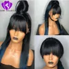 Wigs Long Silky Straight synthetic Wigs With Bangs Heat Resistant brazilian lace front wig Black / Brown/Purple/ Blonde Wig Free Shippi