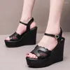 Sandaler Small Size 33-43 Fashion Mesh Cutout Leather Platform Chiles Shoes 2023 Summer Womens High Heels Office Model