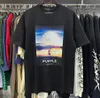 Moda verão t camisa das mulheres dos homens inset crewneck colar regular ajuste impressão topos roxo marca tees eua S-XL mais cor