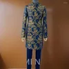 Men's Suits Floral For Men With Stand Collar Jacquard Long Jacket Pants 2 Pcs Wedding Tuxedo Grooms African Style Fashion 2024