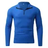 T-shirts pour hommes chemise hauts résistant au rétrécissement bleu respectueux de la peau décontracté coupe ajustée col solide couleur contrastée sportif