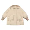 Down Coat Wool Collar Jacket Girls 'Winter Clothing 2023 Solid Color Korean Style White Duck Children's Mid-Längd Bread Coa