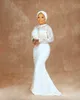 2024 Plus Size Arabisch Aso Ebi Meerjungfrau Spitze Sexy Hochzeitskleid Perlen Kristalle Satin Brautkleider Kleider