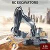 RC ExcavatorBulldozer 120 24GHz 11CH Veículos de engenharia de caminhão de construção com música leve Brinquedos de presente de Natal para crianças 231229