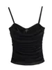 Women's Tanks Spaghetti Straps Ruched Tank Top For Woman Sexy Backless Strapless Slim Crop Tops Black Simple All-match Basic Cropped Vest