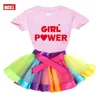 Kläduppsättningar Småbarn Girls Set Tutu Dress Girl Baby Color T Shirt 2024 Summer Princess Kids Boutique Outfits