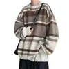 メンズセータールーズフィットメンズセーター日本語スタイルカラーブロックニット厚い温かいプルオーバー