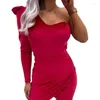 Casual Dresses 2024 Spring Summer Women's Clothing Solid Color Sexy One-Shoulder Velvet Dress