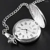 Pocket Watches Men's Quartz Vintage Fashion Charm Silver FOB Watch Necklace Pendant With Chain Gifts CF1902
