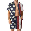 Survêtements pour hommes American USA Flag Shirt 2pcs Costume 3D Imprimer Vintage Beach Shorts Ensemble surdimensionné Vacances Hawaiian Streetwear Man Costumes