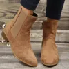 Leggings 2023 vinterklassiska kvinnors stövlar Cowherd Round Head Wedge Heel Ankle Boots Enkla och bekväma cowboy boot för kvinnor