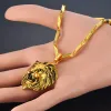 Colliers tête de Lion en or jaune 14 carats pour hommes, pendentif couleur dorée RU, chaîne à maillons chauds, bijoux Punk pour hommes